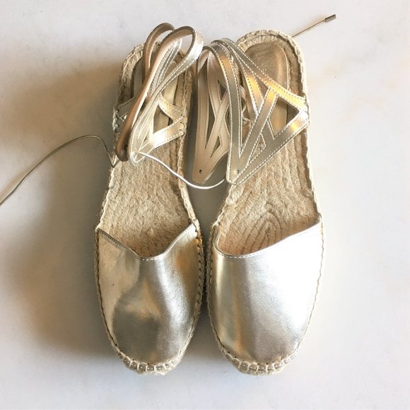 New! Zara gold lace up espadrille sandals / jute shoes - Picture 2 of 8